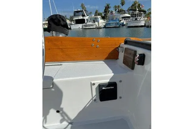 Slide: The Image of Cockpit of 1965 Pearson Alberg 35 sailboat with Raymarine equipment, docked at marina. - 21