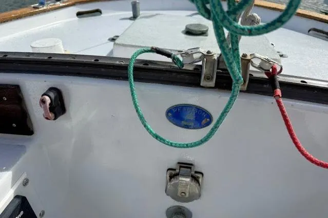 Slide: The Image of 1965 Pearson Alberg 35 sailboat cockpit with ropes and hardware. - 22