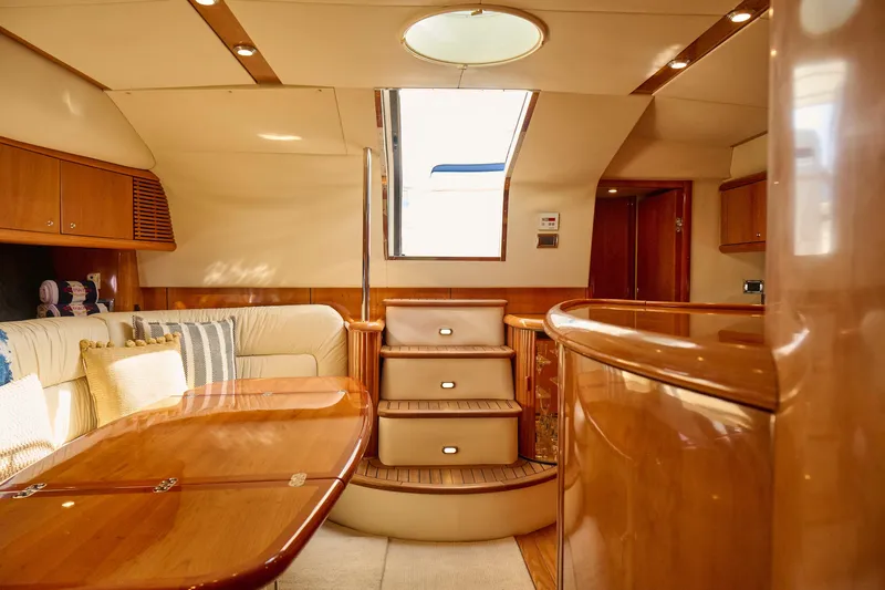 Slide: The Image of Luxurious interior of 2000 Sunseeker Camargue 50 yacht with elegant wood finishes. - 27