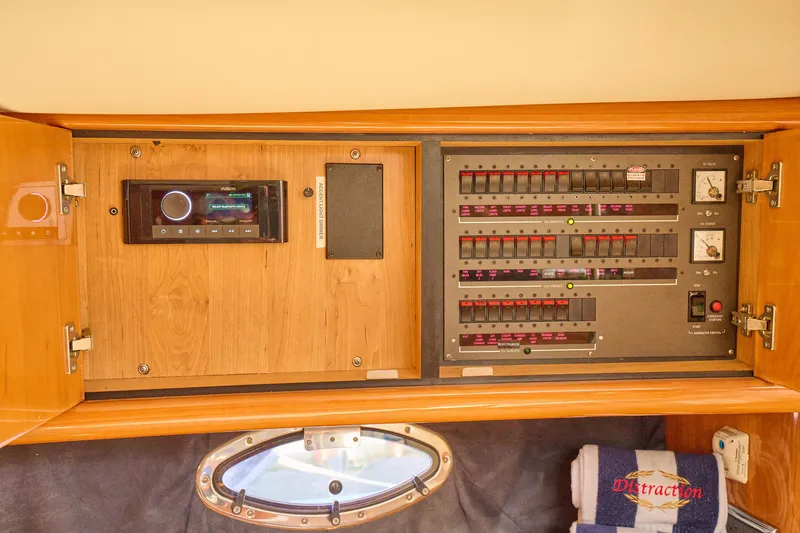 Slide: The Image of Electrical control panel inside a 2000 Sunseeker Camargue 50 yacht. - 56