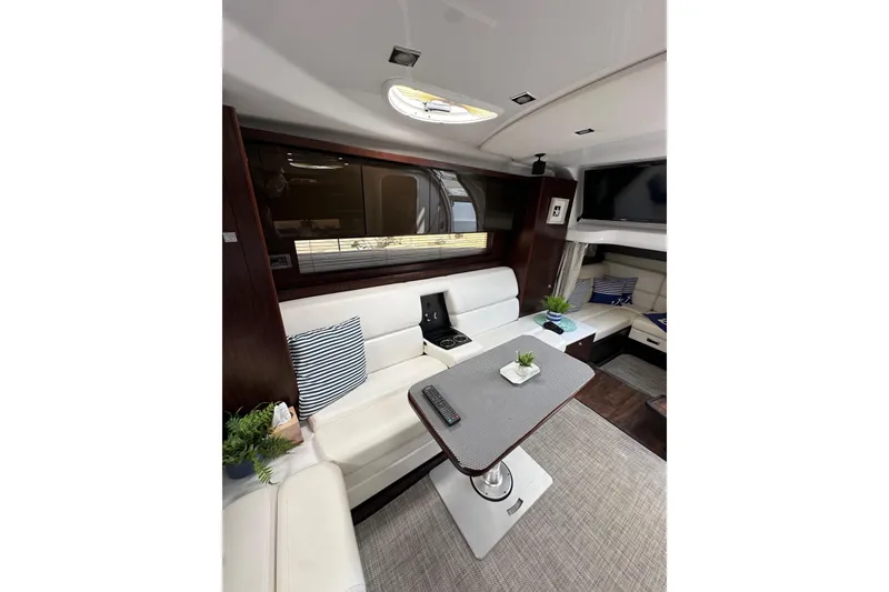 Slide: The Image of Luxurious interior of 2020 Monterey 355 Sport Yacht with modern seating and decor. - 47