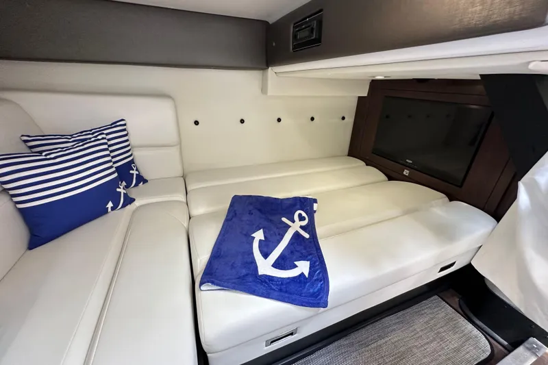 Slide: The Image of Luxurious interior of 2020 Monterey 355 Sport Yacht with nautical-themed decor. - 56
