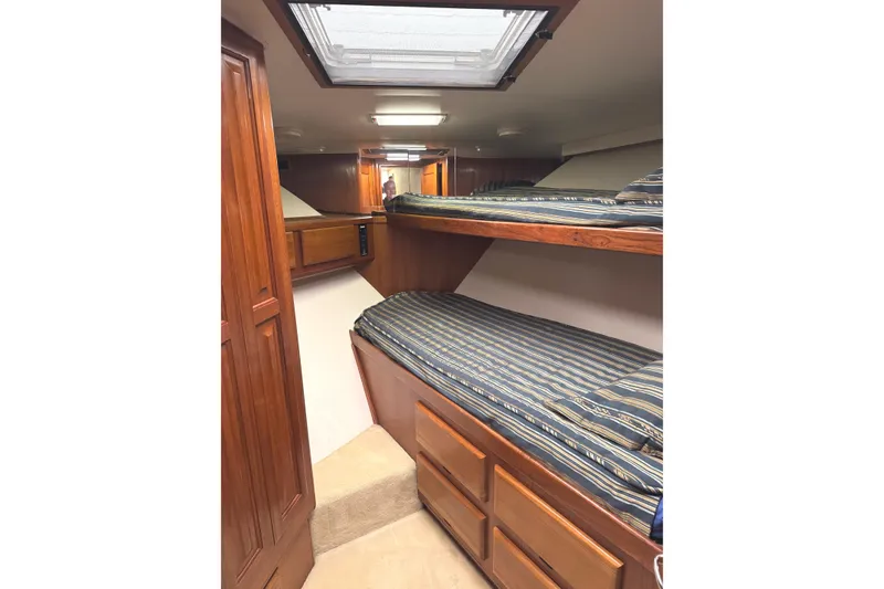 Slide: The Image of Bathroom interior of 1991 Viking 53 Convertible yacht with shower and skylight. - 52