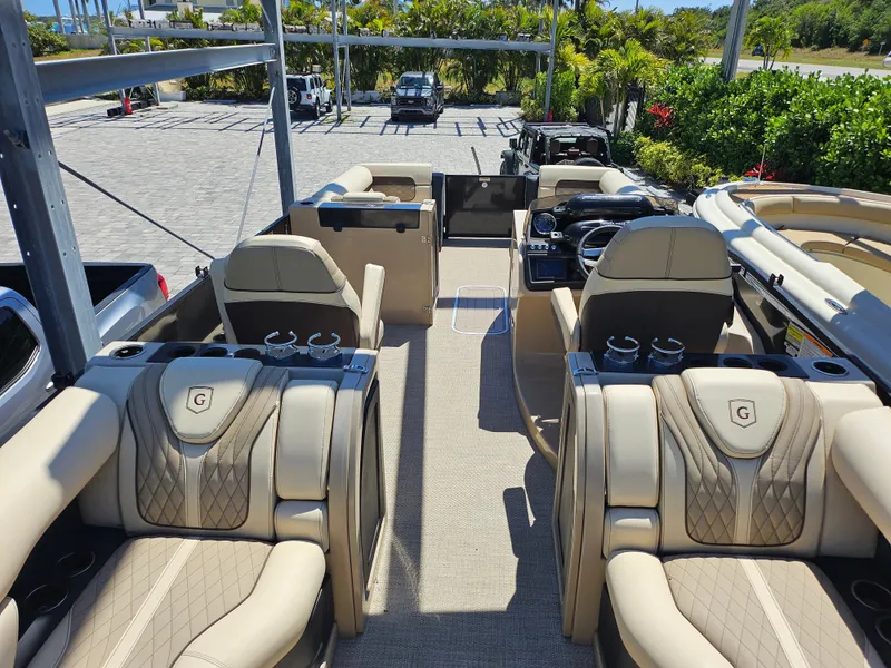 Slide: The Image of 2020 Godfrey Sanpan 2400 SBC pontoon boat with luxurious seating and modern design. - 3