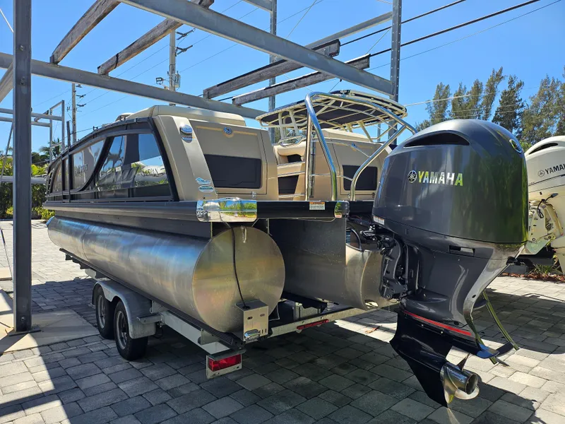 Slide: The Image of 2020 Godfrey Sanpan 2400 SBC pontoon boat with Yamaha outboard motor on trailer. - 7