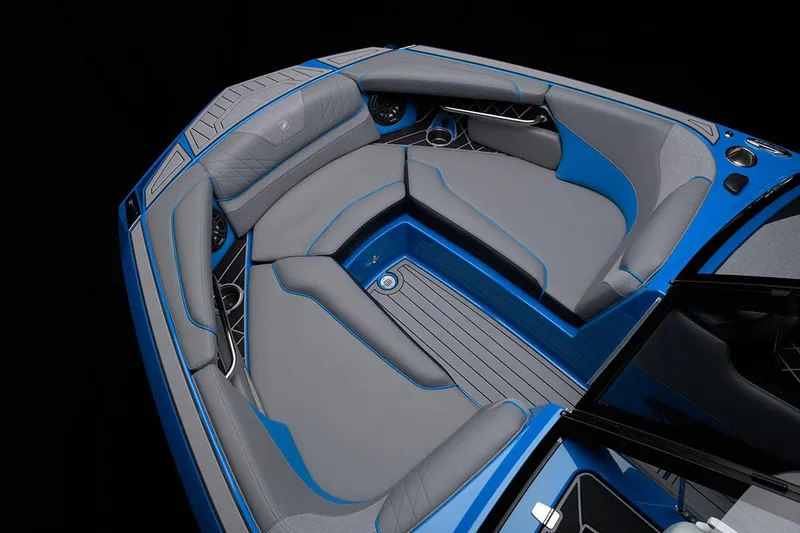 Slide: The Image of Manufacturer Provided Image: 2021 Nautique Super Air Nautique GS22 boat interior with blue and gray seating. - 19
