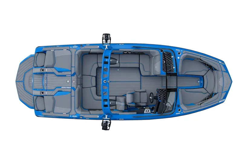 Slide: The Image of Manufacturer Provided Image: Top view of 2021 Nautique Super Air Nautique GS22 boat, blue and gray interior. - 25