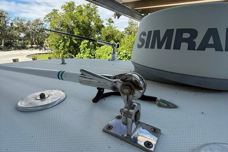 Slide: The Image of 2008 Century 2901 Center Console boat with Simrad equipment, close-up of deck hardware. - 23