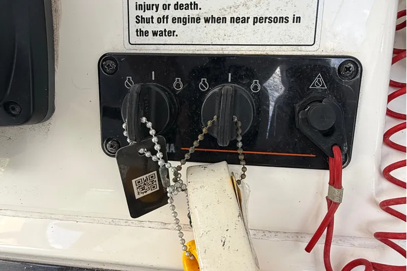 Slide: The Image of Control panel of a 2008 Century 2901 Center Console boat with safety warning. - 36