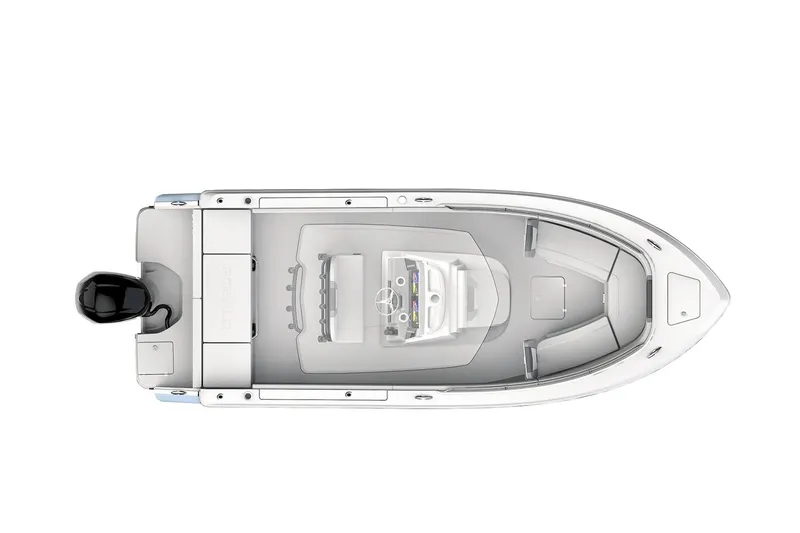 Slide: The Image of 2022 Robalo R230 Center Console boat with spacious seating and sleek design. - 18