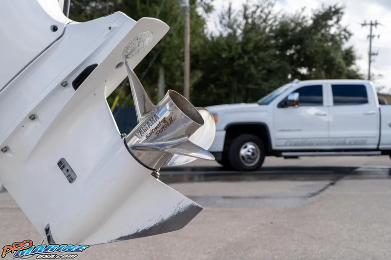 Slide: The Image of Close-up of Yamaha Saltwater Series II propeller on 2023 Sea Hunt Escape 23 boat. - 40