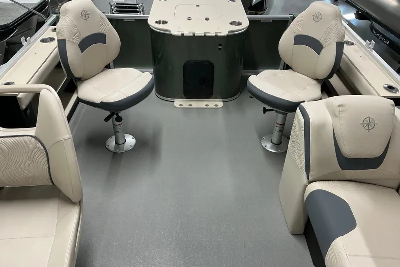 Slide: The Image of 2026 Avalon GeoFish Quad Fish boat interior with four cushioned seats. - 3