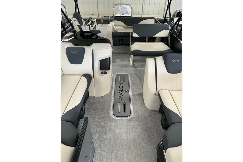Slide: The Image of 2026 Avalon LSZ Entertainer boat interior with luxurious seating and modern design. - 6