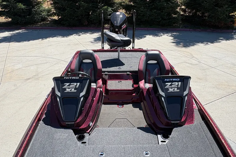 Slide: The Image of 2026 Nitro Z21 XL Pro boat interior with dual seats and sleek design. - 18
