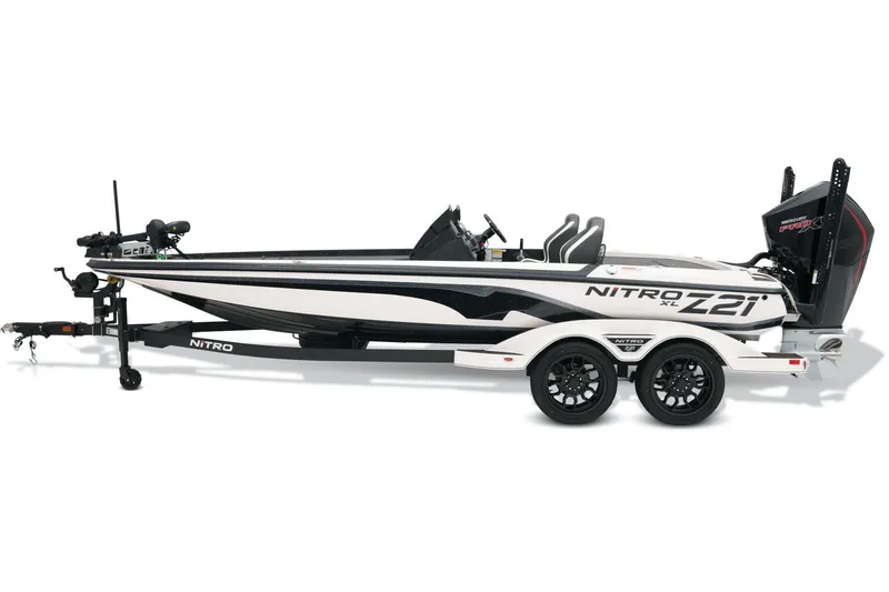 Slide: The Image of 2026 Nitro Z21 XL Pro boat trailer with dual wheels and sleek design. - 3