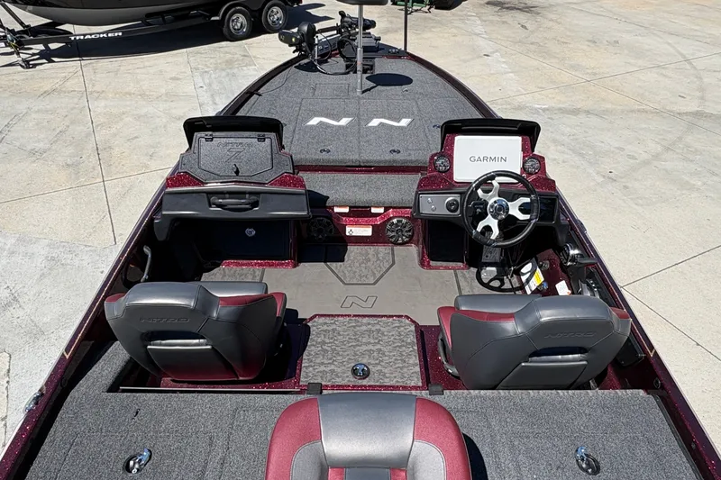 Slide: The Image of 2026 Nitro Z21 XL Pro boat interior with Garmin system and dual seating. - 13