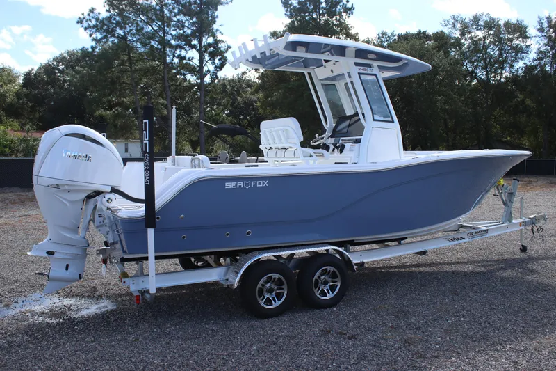 Slide: The Image of 2026 Sea Fox 248 Commander boat on trailer, featuring Yamaha outboard motor. - 3