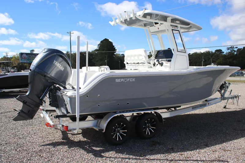 Slide: The Image of 2026 Sea Fox 248 Commander boat on trailer with Yamaha outboard motor. - 3