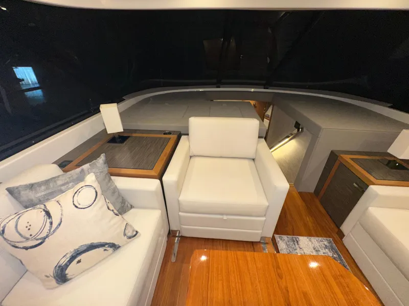 Slide: The Image of Luxurious interior of 2020 Tiara Yachts F53 Flybridge with elegant seating and modern design. - 11