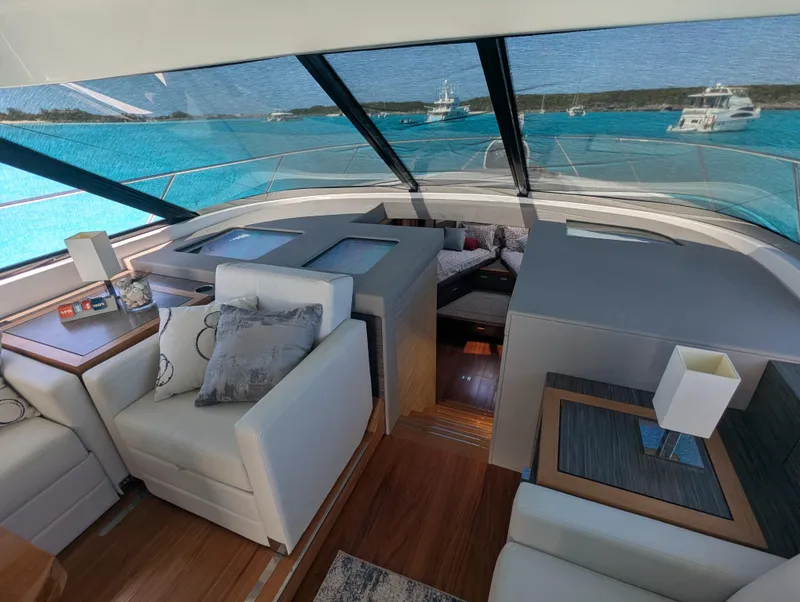 Slide: The Image of Luxurious interior of 2020 Tiara Yachts F53 Flybridge with ocean view. - 5