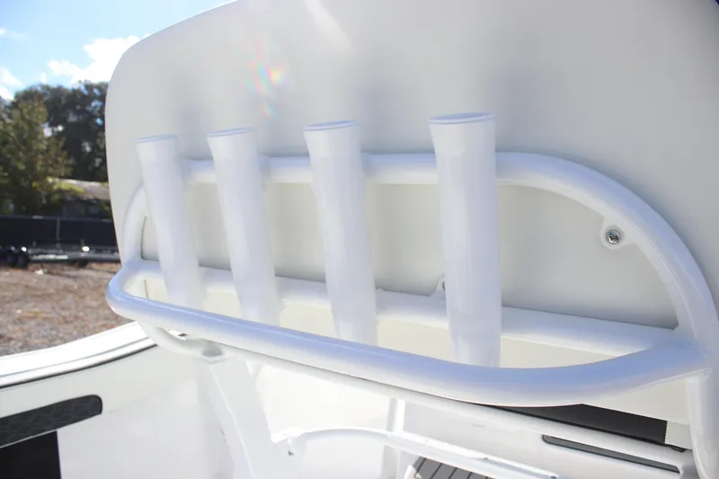 Slide: The Image of Rod holders on a 2026 Tidewater 220 LXF boat, showcasing sleek design. - 16