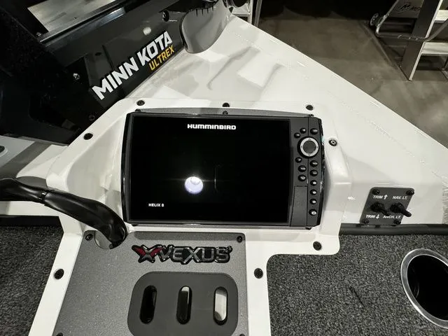 Slide: The Image of 2024 Vexus AVX1980C boat dashboard with Humminbird Helix 8 and Minn Kota Ultrex. - 10