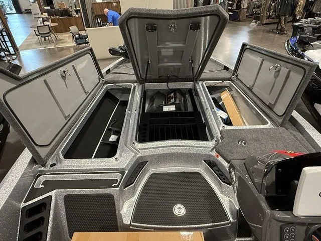Slide: The Image of 2026 Ikon Boats LXE20 interior storage compartments open, showcasing spacious design and functionality. - 11