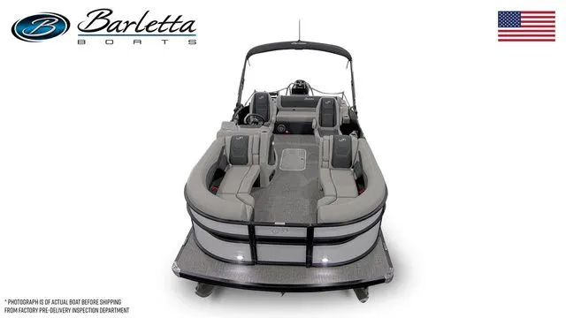 Slide: The Image of 2026 Barletta Boats Cabrio 22UC pontoon with sleek design and spacious seating. - 5
