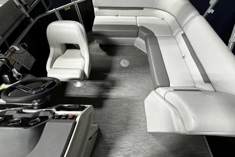 Slide: The Image of Interior of 2025 Godfrey Xperience 1886 CX pontoon boat with modern seating and helm. - 5
