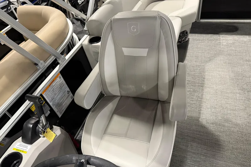 Slide: The Image of Captain's chair on 2025 Godfrey Xperience 2086 SBX pontoon boat, featuring sleek design and comfort. - 3