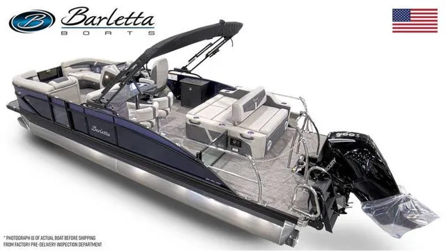 Slide: The Image of 2025 Barletta Boats C24UE pontoon with sleek design and modern features. - 3