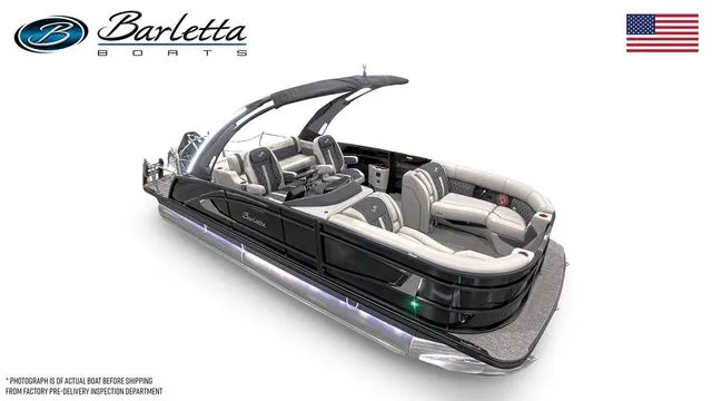 Slide: The Image of 2026 Barletta Lusso 23UCA luxury pontoon boat with sleek design and spacious seating. - 2