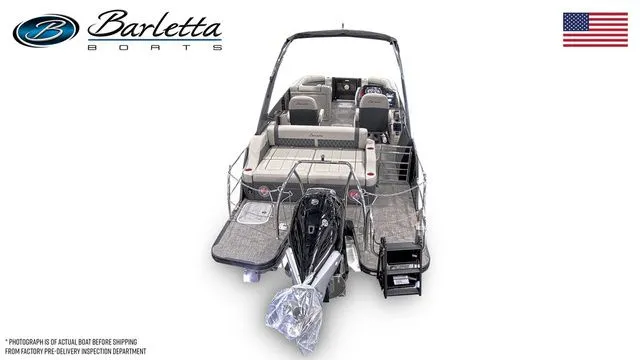 Slide: The Image of 2026 Barletta Lusso 23UCA luxury boat, rear view, showcasing spacious seating and sleek design. - 6