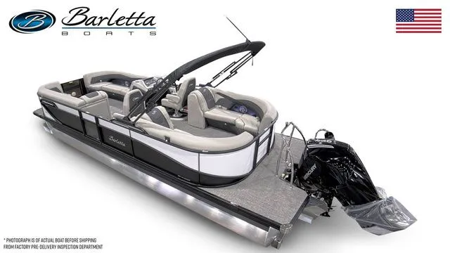 Slide: The Image of 2026 Barletta Boats Cabrio 24QC pontoon with sleek design and modern features. - 3