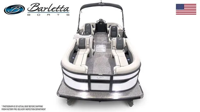 Slide: The Image of 2026 Barletta Boats Cabrio 24QC pontoon with sleek design and spacious seating. - 5
