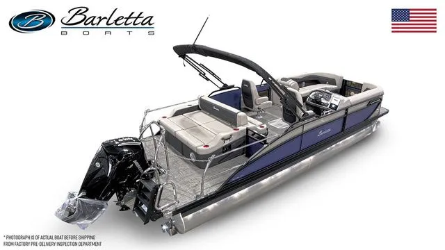 Slide: The Image of 2026 Barletta Boats Cabrio 24UC pontoon with sleek design and modern features. - 4