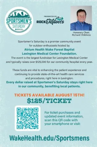 Slide: The Image of Sportsmen's Saturday event flyer for Lexington Medical Center Foundation fundraiser, tickets $125, available August 15th. - 3