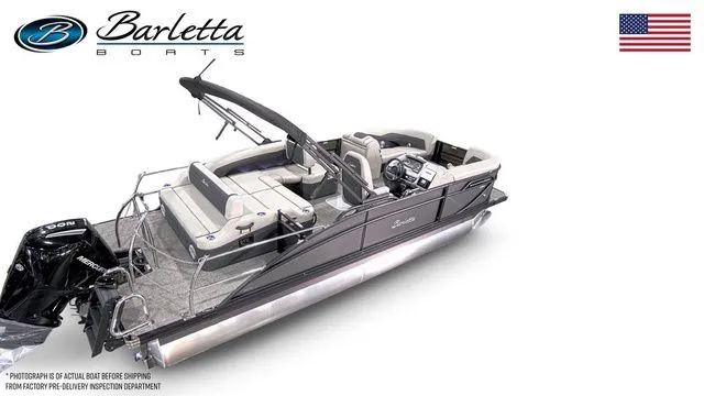 Slide: The Image of 2026 Barletta Boats Cabrio 22U pontoon with sleek design and modern features. - 4