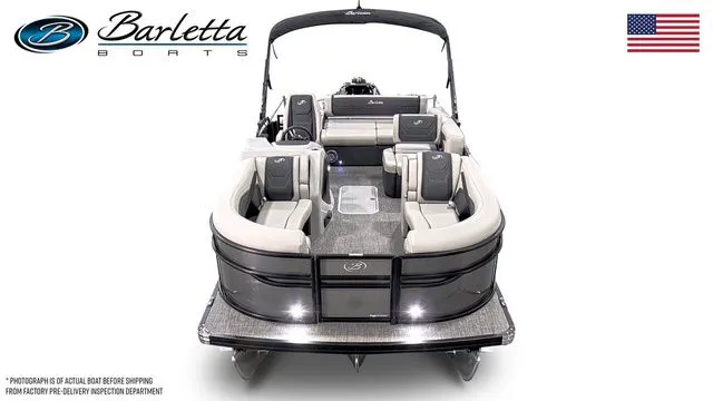 Slide: The Image of 2026 Barletta Boats Cabrio 22U pontoon with luxurious seating and sleek design. - 5