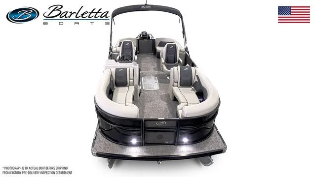 Slide: The Image of 2026 Barletta Boats Cabrio 22QC pontoon with luxurious seating and sleek design. - 5