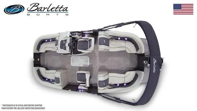 Slide: The Image of 2026 Barletta Cabrio 22QC boat interior, top view, showcasing seating and layout design. - 7