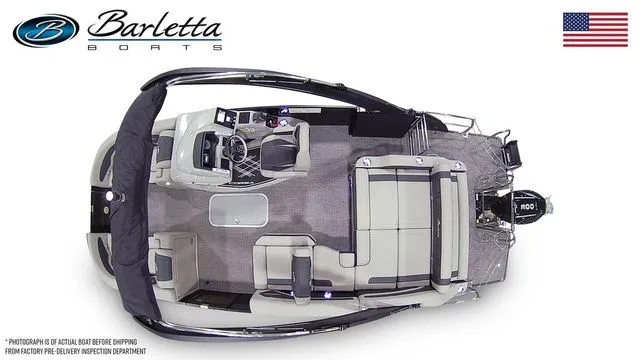 Slide: The Image of 2026 Barletta Corsa 23UA boat, top view, showcasing spacious interior and modern design. - 7