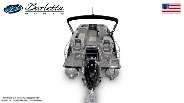 Slide: The Image of 2026 Barletta Aria 22CC pontoon boat, top view, featuring spacious seating and modern design. - 6