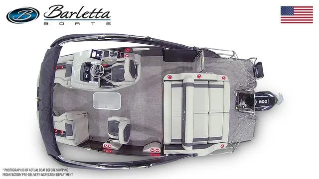 Slide: The Image of 2026 Barletta Corsa 23UCA boat, top view, showcasing seating and helm layout. - 7
