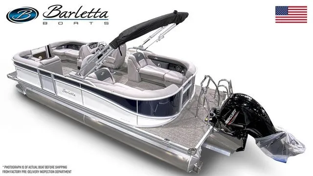 Slide: The Image of 2025 Barletta Aria A22QC pontoon boat with sleek design and modern features. - 4
