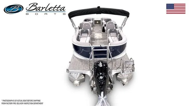 Slide: The Image of 2025 Barletta Aria A22QC pontoon boat with sleek design and spacious seating. - 6