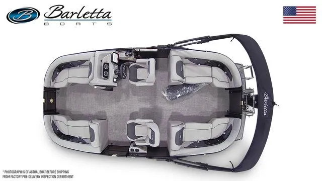 Slide: The Image of Top view of 2026 Barletta Aria 22QC pontoon boat with seating layout. - 6
