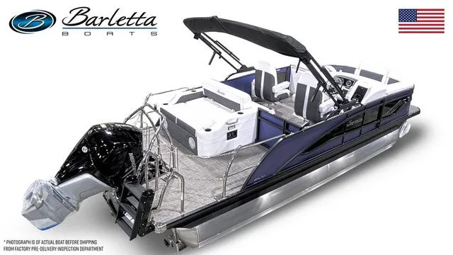 Slide: The Image of 2024 Barletta Corsa 21UC pontoon boat with sleek design and modern features. - 4