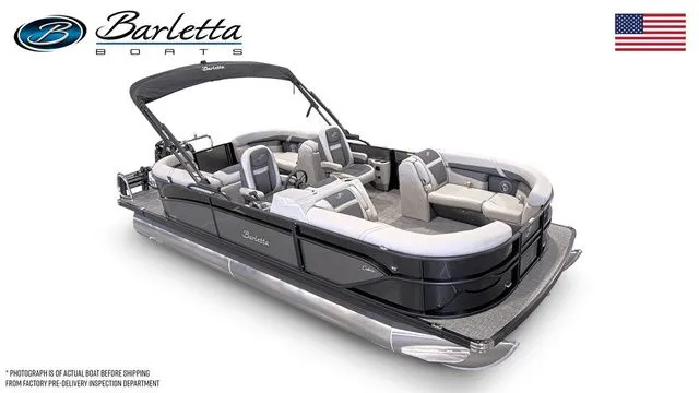 Slide: The Image of 2025 Barletta Boats C22QC pontoon with sleek design and comfortable seating. - 1
