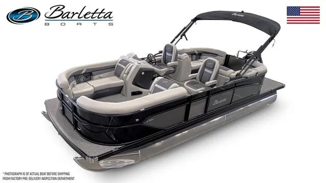 Slide: The Image of 2025 Barletta Boats C22QC pontoon with sleek design and comfortable seating. - 2